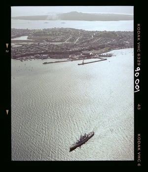 New Zealand warship with the naval flotilla entering Auckland harbour
