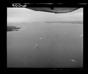 Royal New Zealand Navy ships with the naval flotilla entering Auckland harbour