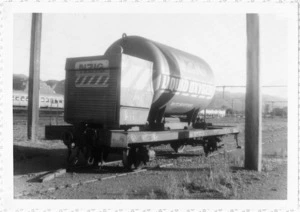 Liquid oxygen railway wagon BxB 8251 parked at Taita, Lower Hutt, New Zealand.