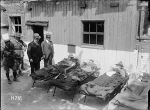 William Massey and Sir Joseph Ward visiting the sick and lightly wounded at a Field Ambulance during World War I, Authie, France