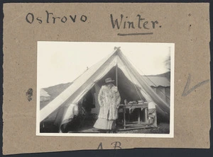 Agnes Bennett at the main hospital camp of the 7th Medical Unit of the Scottish Women's Hospitals for Foreign Service, at Ostrovo, Macedonia, Serbia, during World War I