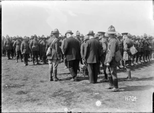 Prime Minister William Massey inspecting a Wellington Regiment during World War I, Louvencourt
