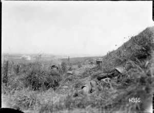 New Zealand support troops in their shell hole positions on the Western Front during World War I