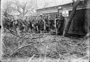 New Zealand soldiers recently in the trenches outside the Divisional Baths, France