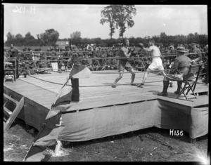 Sparring in the ring at the New Zealand Division boxing championships, France during World War I