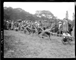 Tug of war (Ordnance) at a New Zealand camp, World War I