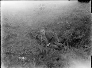 A wounded German prisoner of war, Grevillers