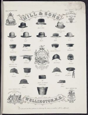 Charles Hill & Sons Ltd :Hill & Sons, sole agents for Henry Heath London; Woodrows Hats; John Stetson & Co Philad[elphi]a; James E Mills London. [Catalogue page [3]. Model numbers 54 to 95. 1897]