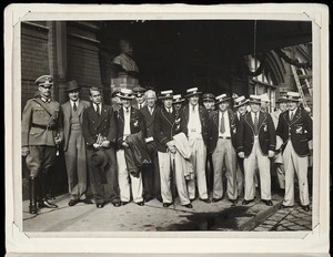 Photograph of Jack Lovelock and other members of the New Zealand Olympic team after their arrival in Berlin