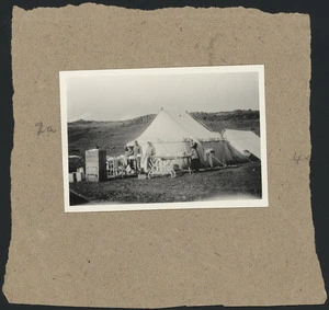 Equipment outside a tent in a camp of the 7th Medical Unit of the Scottish Women's Hospitals for Foreign Service, Macedonia, Serbia, during World War I
