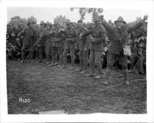 Maori soldiers give haka at the New Zealand Division boxing championships in Doulieu, France during World War I