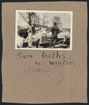 Patients taking sun baths at the main hospital camp of the 7th Medical Unit of the Scottish Women's Hospitals for Foreign Service, at Ostrovo, Macedonia, Serbia, during World War I