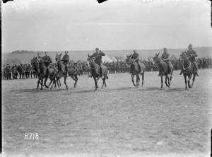 Starting the mules' steeplechase at the New Zealand Divisional sports, France