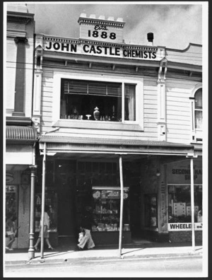 John Castle's chemist shop, 139 Riddiford Street, Newtown, Wellington - Photograph taken by Jack Short