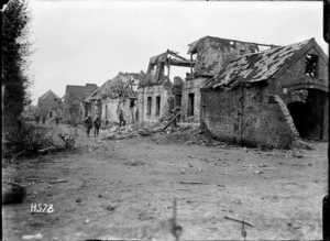 The ruined buildings along the main street of Hebuterne, France