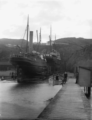 Steamships Hawera and Haupiri at the patent slip in Evans Bay, Wellington