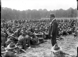 Sir Joseph Ward addressing the Machine Gun Battalion in France during World War I