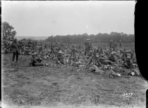 Troops at the New Zealand Infantry Brigade horse show remain alert to a German attack, World War I
