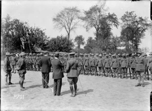 Prime Minister William Massey addressing the New Zealand Army Service Corps, Louvencourt, France