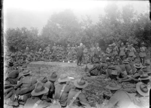 William Massey addressing New Zealand troops in the field during World War I, Louvencourt
