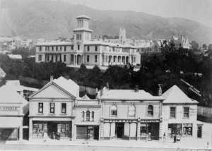Businesses on Lambton Quay and Government House, Wellington