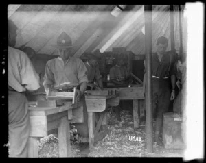 A carpentry educational class at a New Zealand camp, England