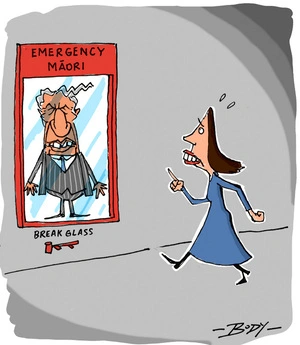 Jacinda Ardern walks over to Winston Peters, the "Emergency M?ori".