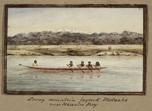 Pearse, John, 1808-1882 :[Nelson district. 1851] Snowy mountains beyond Motueka near Massacre Bay
