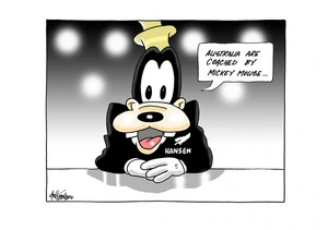 Steve Hansen as Pluto saying the Australia rugby team is "coached by Mickey Mouse"