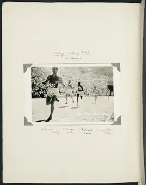 Photograph of Luigi Beccali winning the Los Angeles Olympic 1500 metres