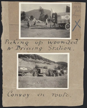 Scenes with ambulances, in Macedonia, Serbia, during World War I