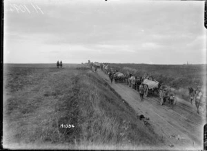 New Zealand transport passing through recaptured Bapaume, World War I