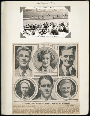 Page from Jack Lovelock's scrapbook relating to the Los Angeles Olympics