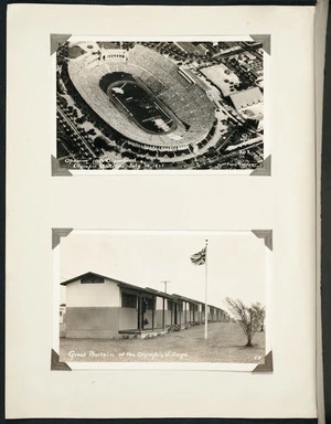 Photographs of the main stadium and the athletes' village at the Los Angeles Olympics
