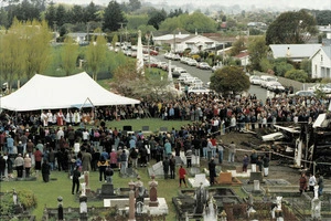 Church service by the remains of Rangiatea, Otaki, New Zealand - Photograph taken by Ray Pigney