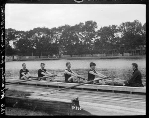 A World War I New Zealand rowing four at Walton-on-Thames, England