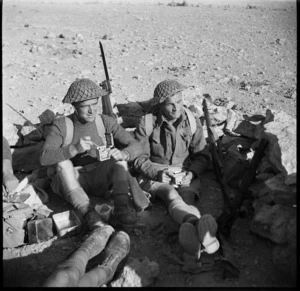 World War II soldiers from New Zealand, including Charles Upham, in Baggush, Western Desert, Egypt