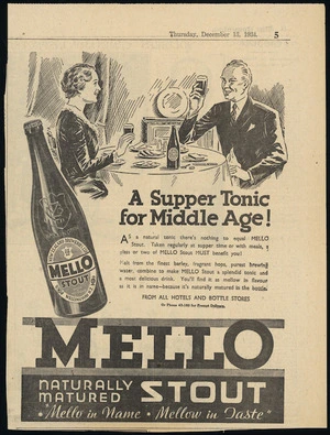 Newspaper advertisement for Mello stout