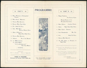 Maori entertainment, Town Hall, Wellington, Tuesday, 26th July 1910. Programme Part I [and] Part II [1910]