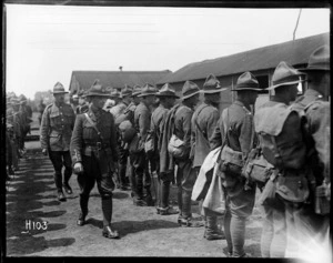 Inspection of New Zealand troops at the reinforcement camp before going on leave