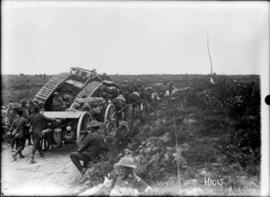 New Zealand guns advancing during World War I, France