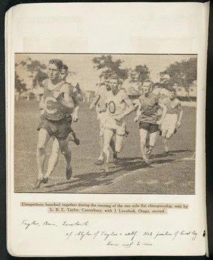 Newspaper cutting showing Jack Lovelock competing in the Inter-University Championships