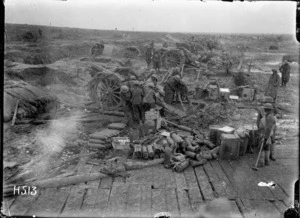 Howitzer batteries in action at Spice Farm during World War I