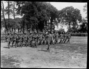 March past of 4th Brigade New Zealand troops for inspection by Brigadier General Hart