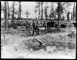 Stretcher bearers at work in Ploegsteert Wood, World War I