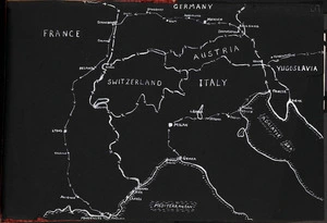 Map of Europe showing journey undertaken by Captain G Dalziel