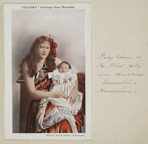 Postcard of Hera Hineiwahia Tawhai and her son Sydney Wallis Tawhai
