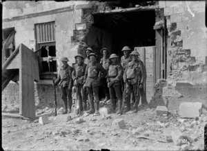 A section of New Zealand Riflemen in newly captured Bapaume, World War I
