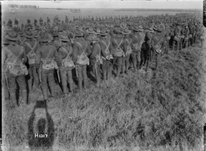 Massed troops at a New Zealand Division thanksgiving service, World War I