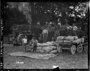 Threshing on the Heathfield farm near Torquay, World War I